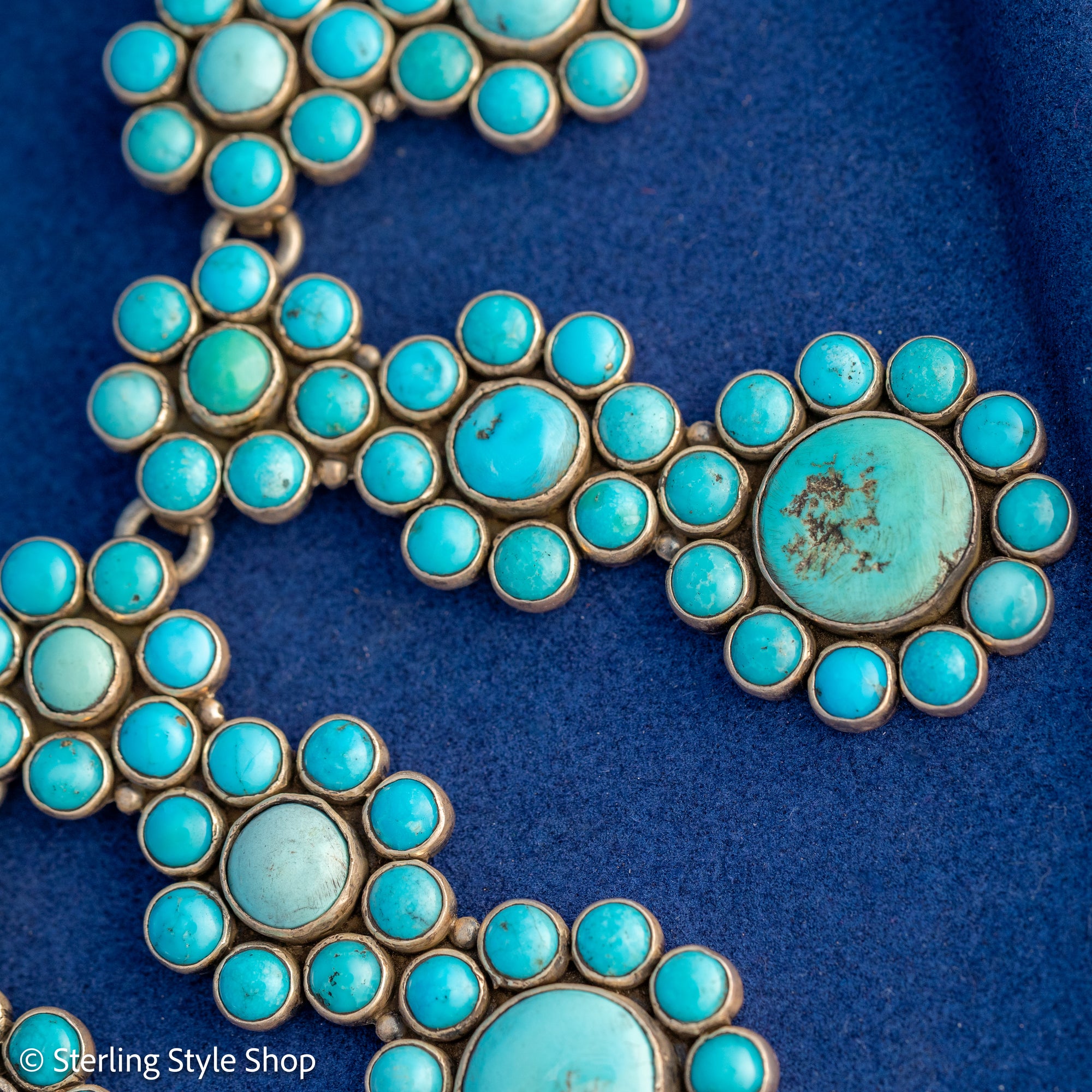 Vintage Federico Jimenez Sleeping Beauty Turquoise Cleopatra Necklace | Museum-Quality Navajo Handmade Sterling Silver Statement Necklace | Hidden Clasp Design