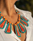 Federico Jimenez Cleopatra Necklace, Spiny Oyster & Sleeping Beauty Turquoise, Sterling silver, 19 Inches