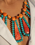 Federico Jimenez Cleopatra Necklace, Spiny Oyster & Sleeping Beauty Turquoise, Sterling silver, 19 Inches