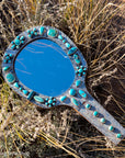 Federico Jimenez Sterling Silver Handheld Mirror — No. 8, Spiderweb & Kingman Turquoise, One-of-a-Kind Masterpiece