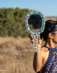 Federico Jimenez Sterling Silver Handheld Mirror — No. 8, Spiderweb & Kingman Turquoise, One-of-a-Kind Masterpiece