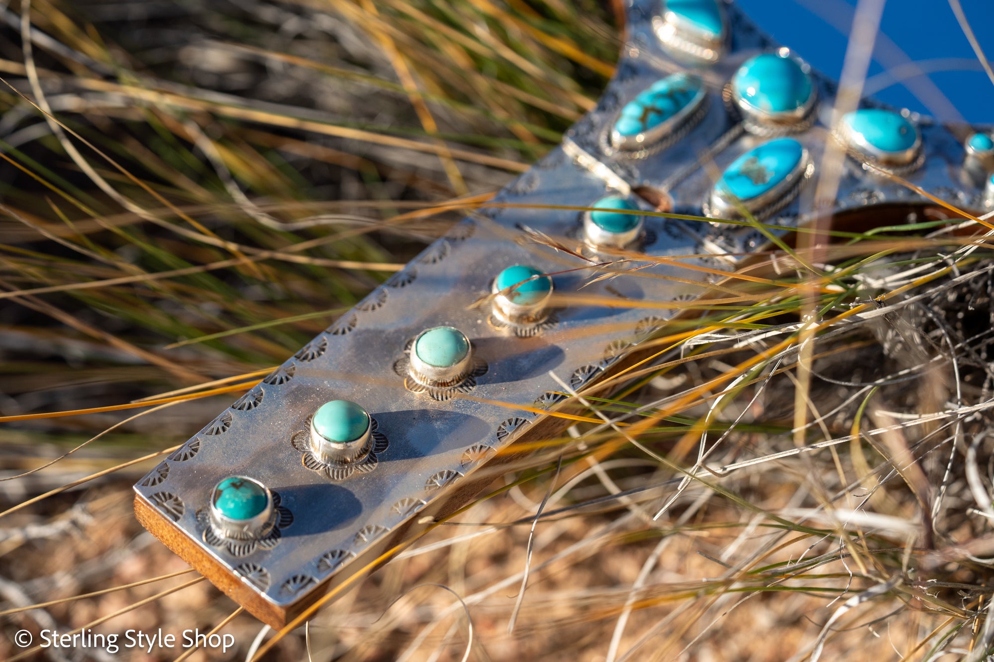 Federico Jimenez Sterling Silver Handheld Mirror — No. 8, Spiderweb &amp; Kingman Turquoise, One-of-a-Kind Masterpiece