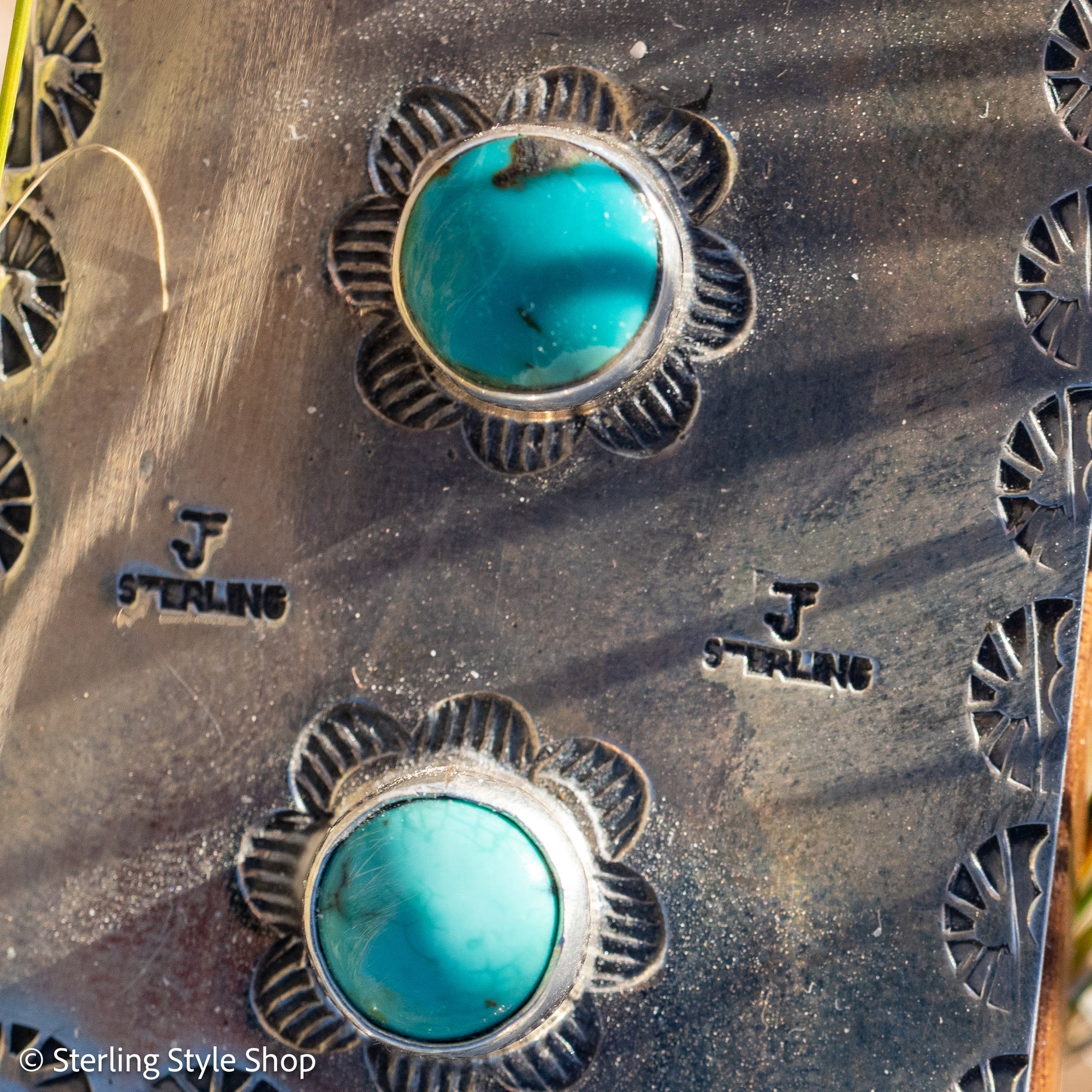 Federico Jimenez Sterling Silver Handheld Mirror — No. 8, Spiderweb &amp; Kingman Turquoise, One-of-a-Kind Masterpiece