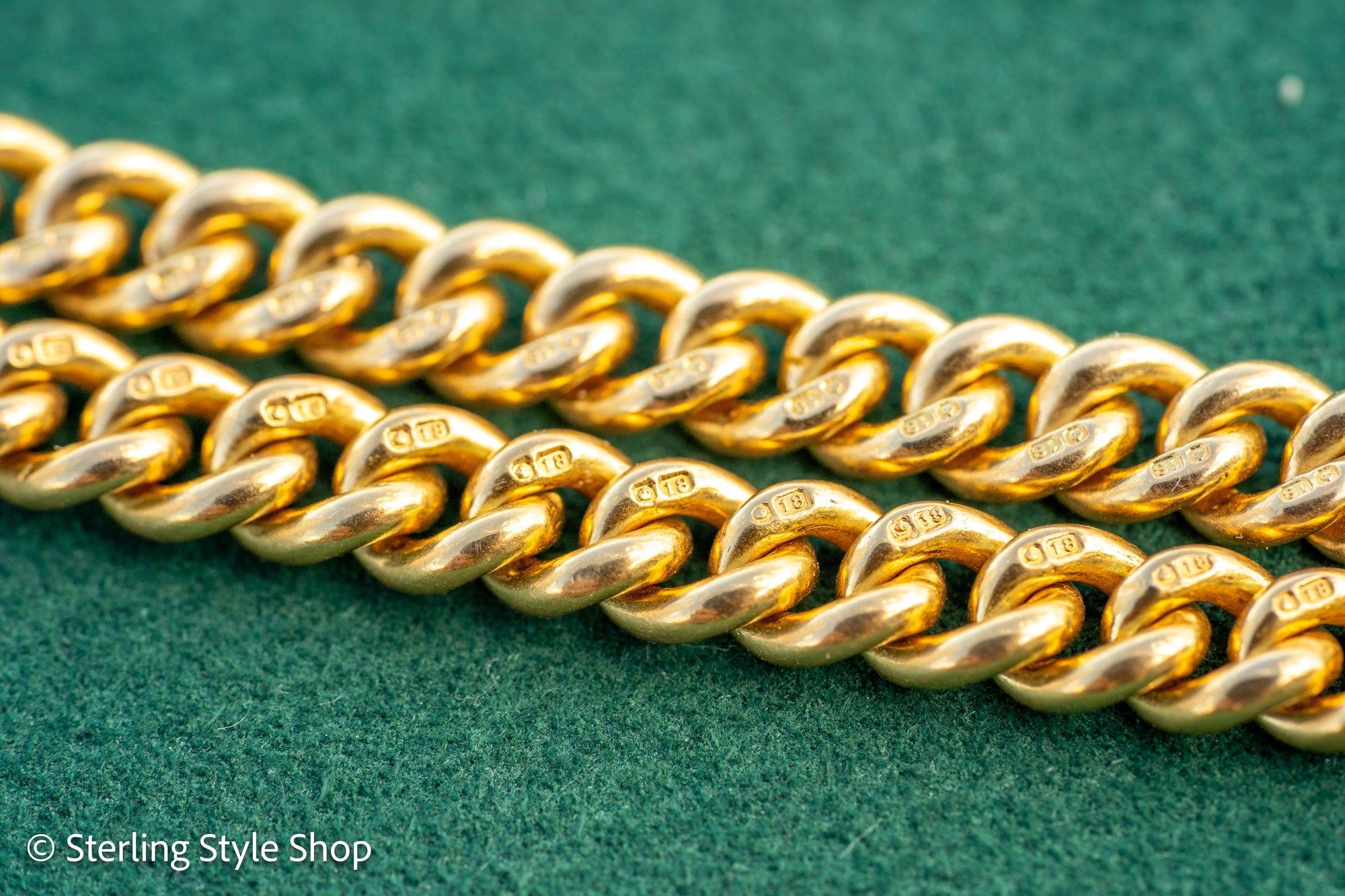 Antique 18k Gold Albert Chain Necklace | 1921 Birmingham Hallmarked Watch Chain, Heavy Curb Link, 60.1g Solid Gold T-Bar Necklace