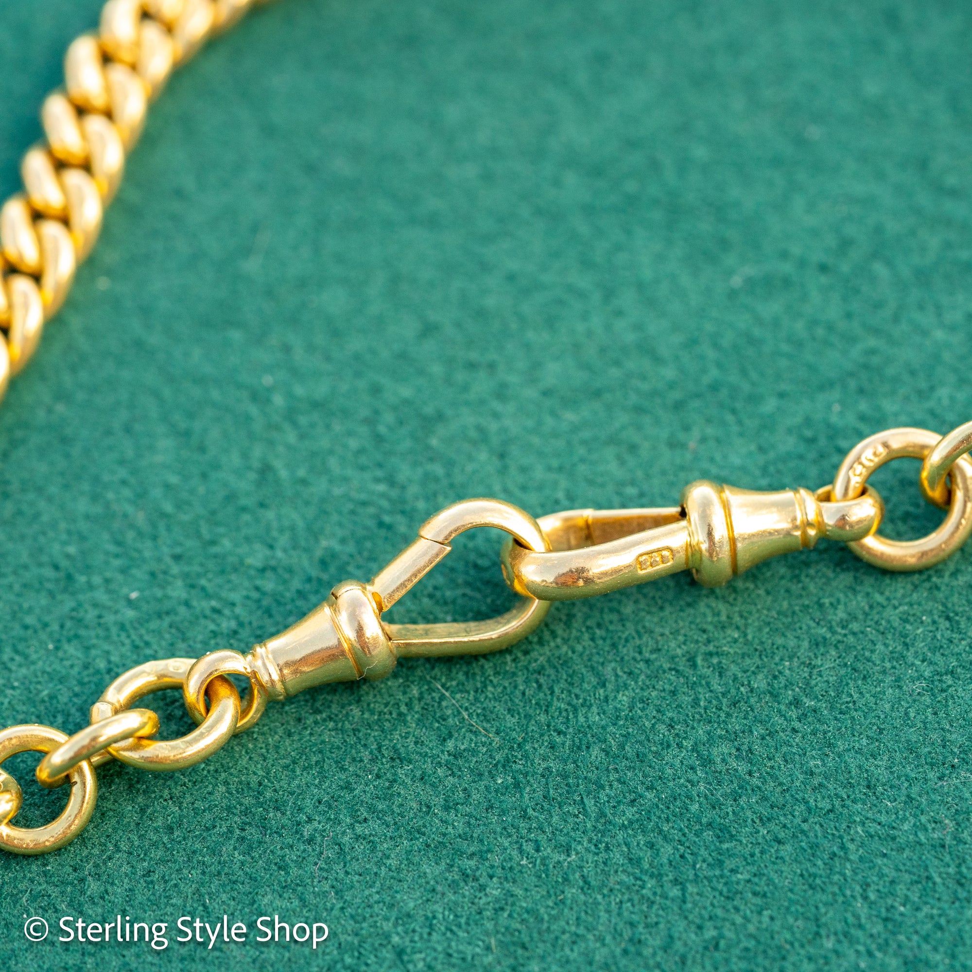 Antique 18k Gold Albert Chain Necklace | 1921 Birmingham Hallmarked Watch Chain, Heavy Curb Link, 60.1g Solid Gold T-Bar Necklace