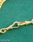 Antique 18k Gold Albert Chain Necklace | 1921 Birmingham Hallmarked Watch Chain, Heavy Curb Link, 60.1g Solid Gold T-Bar Necklace