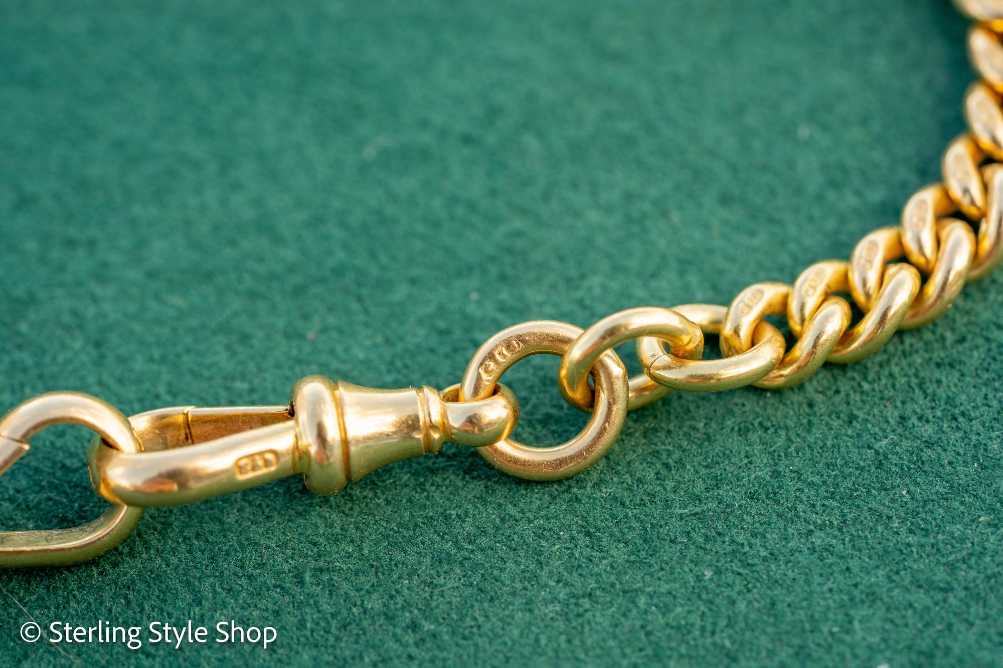 Antique 18k Gold Albert Chain Necklace | 1921 Birmingham Hallmarked Watch Chain, Heavy Curb Link, 60.1g Solid Gold T-Bar Necklace