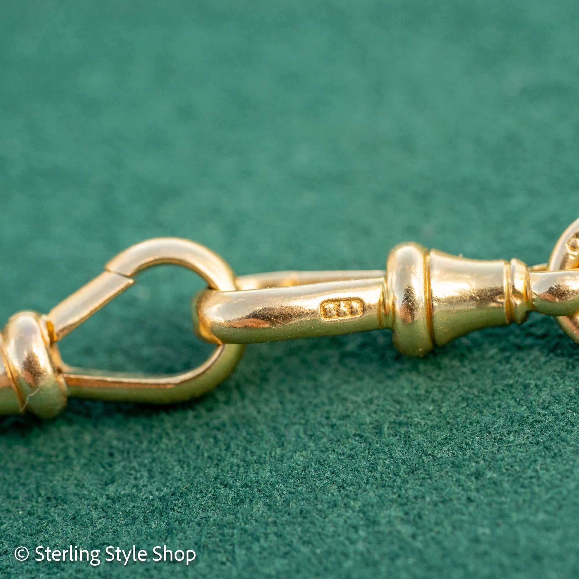 Antique 18k Gold Albert Chain Necklace | 1921 Birmingham Hallmarked Watch Chain, Heavy Curb Link, 60.1g Solid Gold T-Bar Necklace