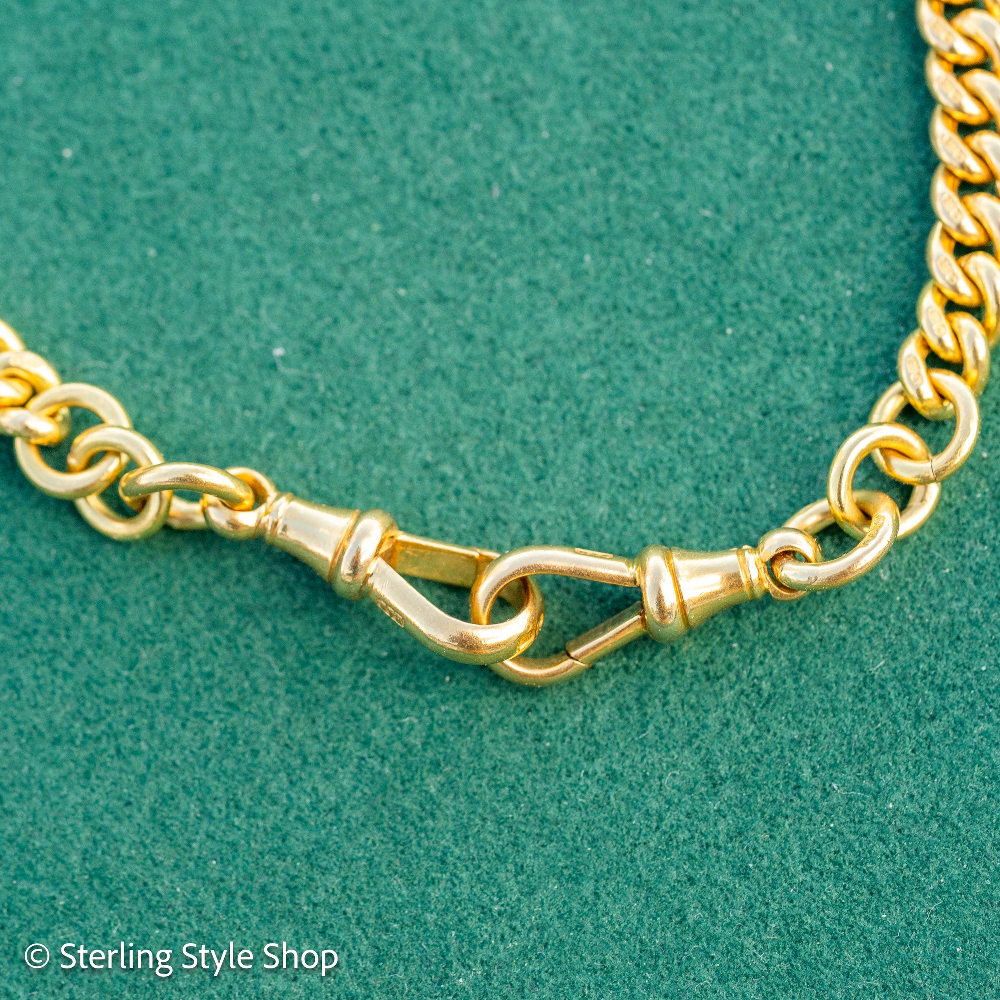 Antique 18k Gold Albert Chain Necklace | 1921 Birmingham Hallmarked Watch Chain, Heavy Curb Link, 60.1g Solid Gold T-Bar Necklace