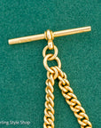 Antique 18k Gold Albert Chain Necklace | 1921 Birmingham Hallmarked Watch Chain, Heavy Curb Link, 60.1g Solid Gold T-Bar Necklace