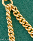 Antique 18k Gold Albert Chain Necklace | 1921 Birmingham Hallmarked Watch Chain, Heavy Curb Link, 60.1g Solid Gold T-Bar Necklace