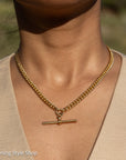 Antique 18k Gold Albert Chain Necklace | 1921 Birmingham Hallmarked Watch Chain, Heavy Curb Link, 60.1g Solid Gold T-Bar Necklace