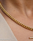 Antique 18k Gold Albert Chain Necklace | 1921 Birmingham Hallmarked Watch Chain, Heavy Curb Link, 60.1g Solid Gold T-Bar Necklace