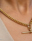Antique 18k Gold Albert Chain Necklace | 1921 Birmingham Hallmarked Watch Chain, Heavy Curb Link, 60.1g Solid Gold T-Bar Necklace