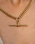 Antique 18k Gold Albert Chain Necklace | 1921 Birmingham Hallmarked Watch Chain, Heavy Curb Link, 60.1g Solid Gold T-Bar Necklace