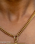 Antique 18k Gold Albert Chain Necklace | 1921 Birmingham Hallmarked Watch Chain, Heavy Curb Link, 60.1g Solid Gold T-Bar Necklace