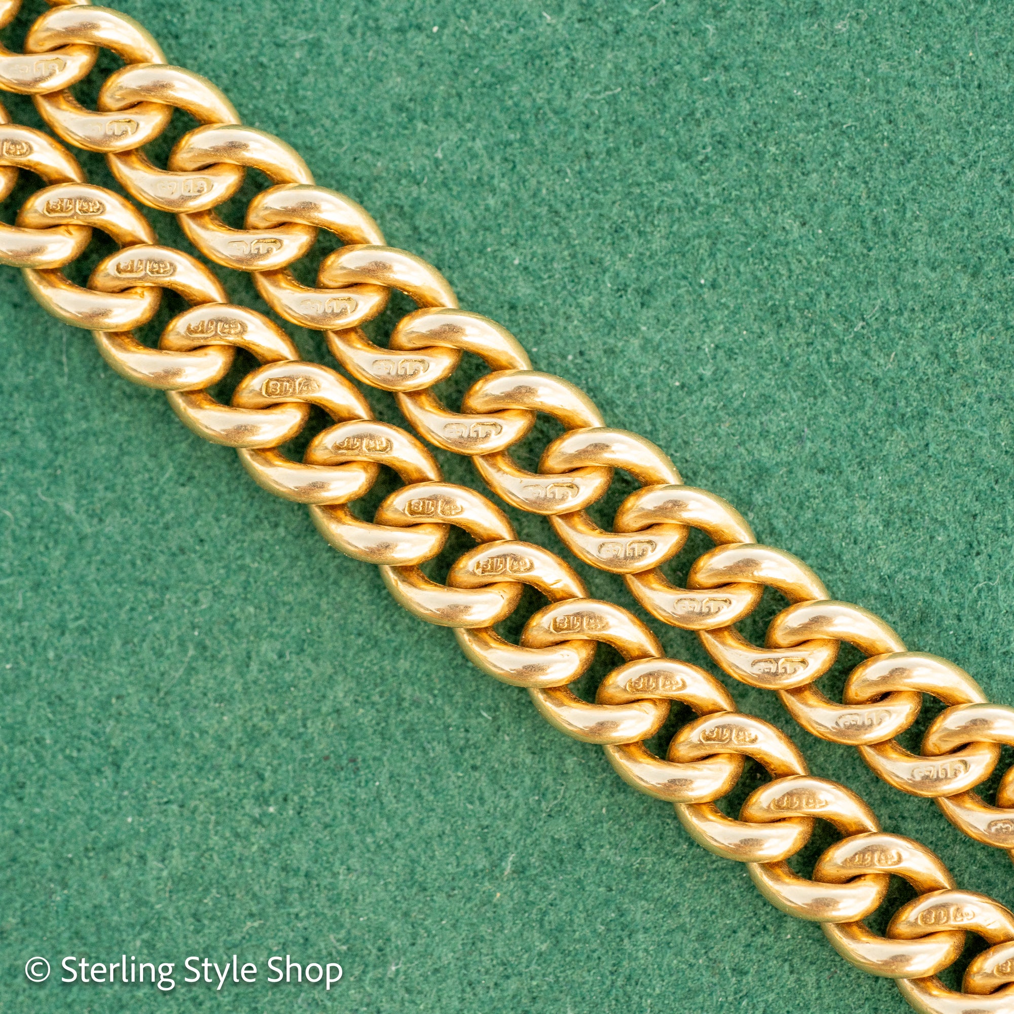 Antique 1925 18kt Gold Curb Link Watch Chain Necklace | Chester Hallmarked T-Bar &amp; Dog Clips | Heavy Solid Gold Chain