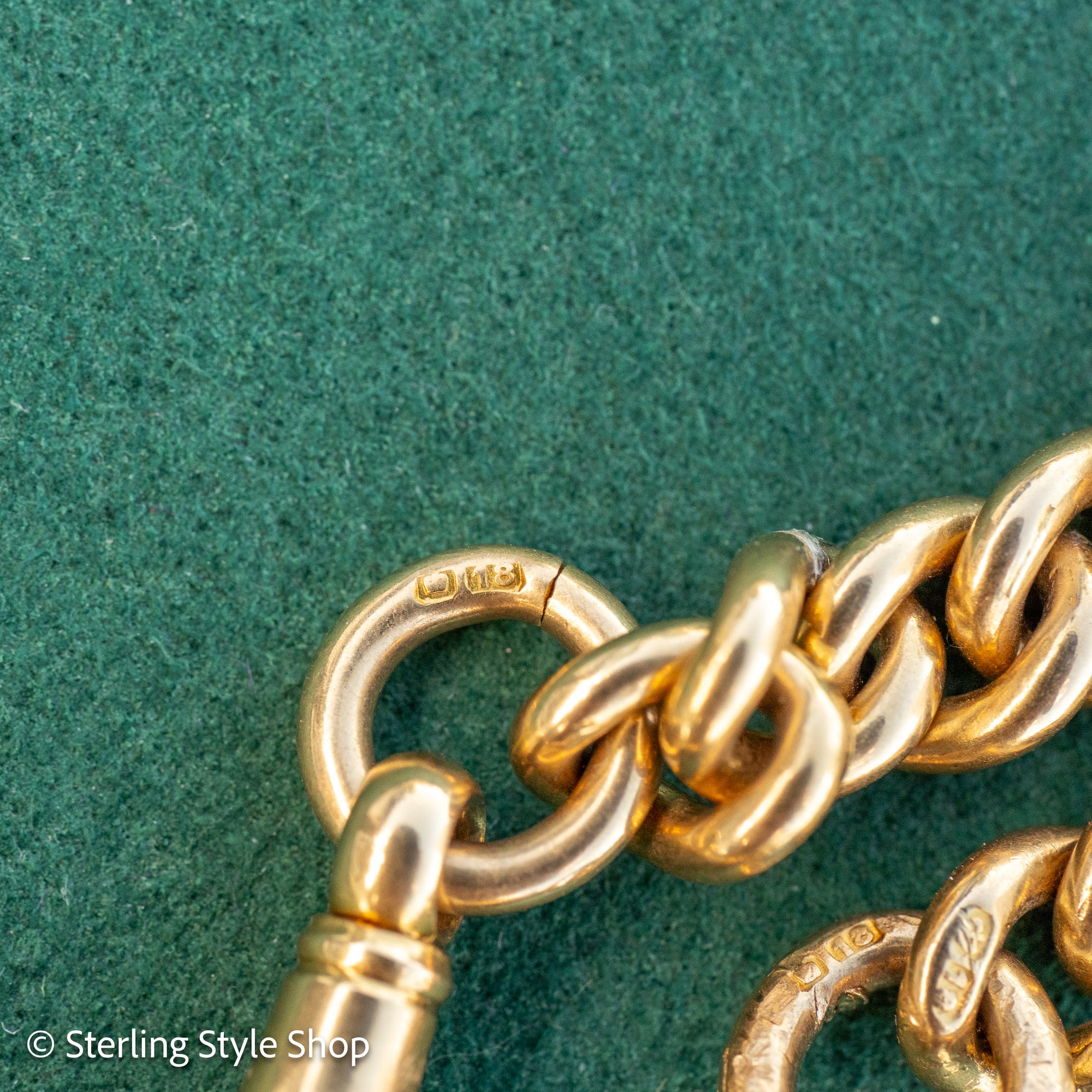 Antique 1925 18kt Gold Curb Link Watch Chain Necklace | Chester Hallmarked T-Bar &amp; Dog Clips | Heavy Solid Gold Chain