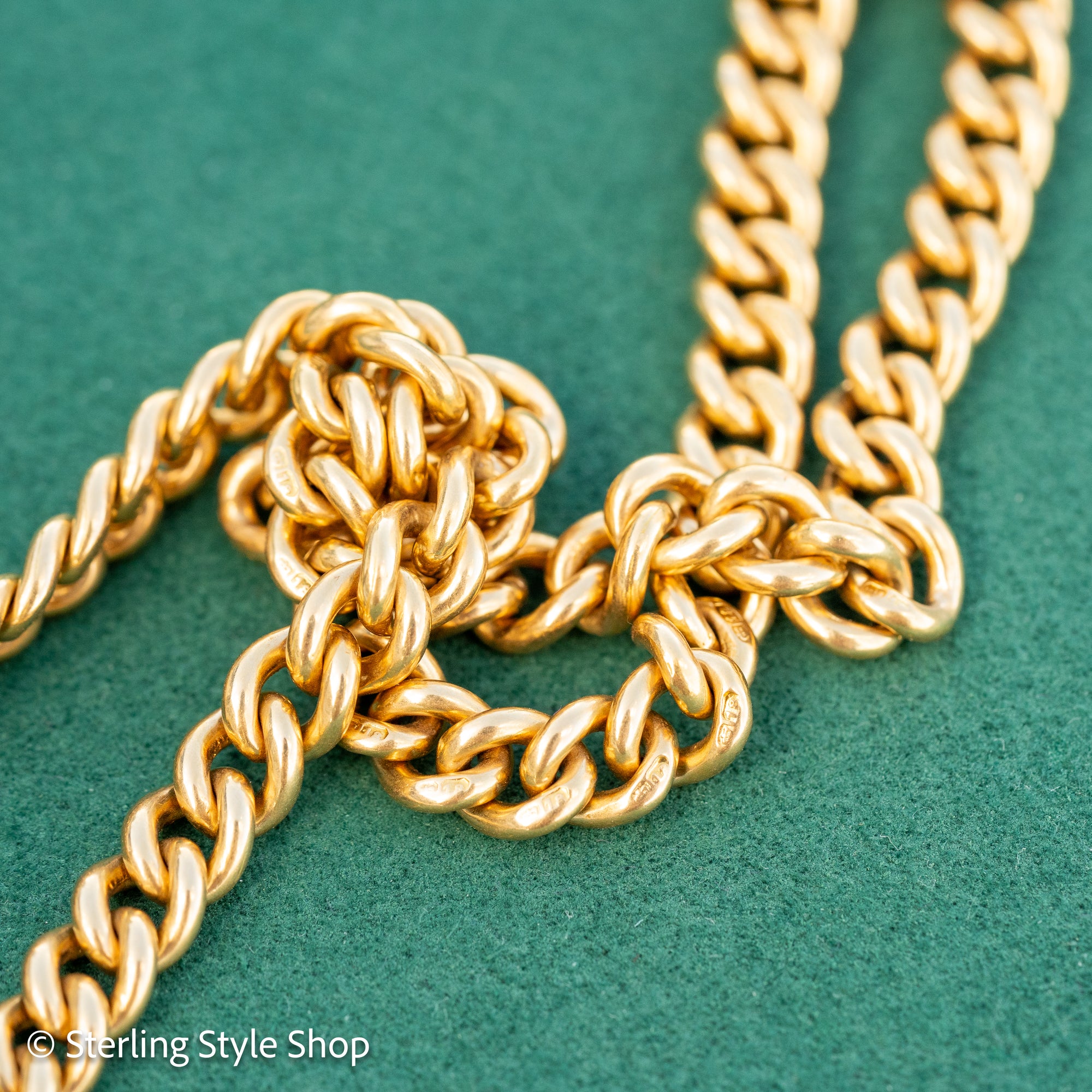 Antique 1925 18kt Gold Curb Link Watch Chain Necklace | Chester Hallmarked T-Bar &amp; Dog Clips | Heavy Solid Gold Chain