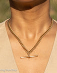 Antique 1925 18kt Gold Curb Link Watch Chain Necklace | Chester Hallmarked T-Bar & Dog Clips | Heavy Solid Gold Chain
