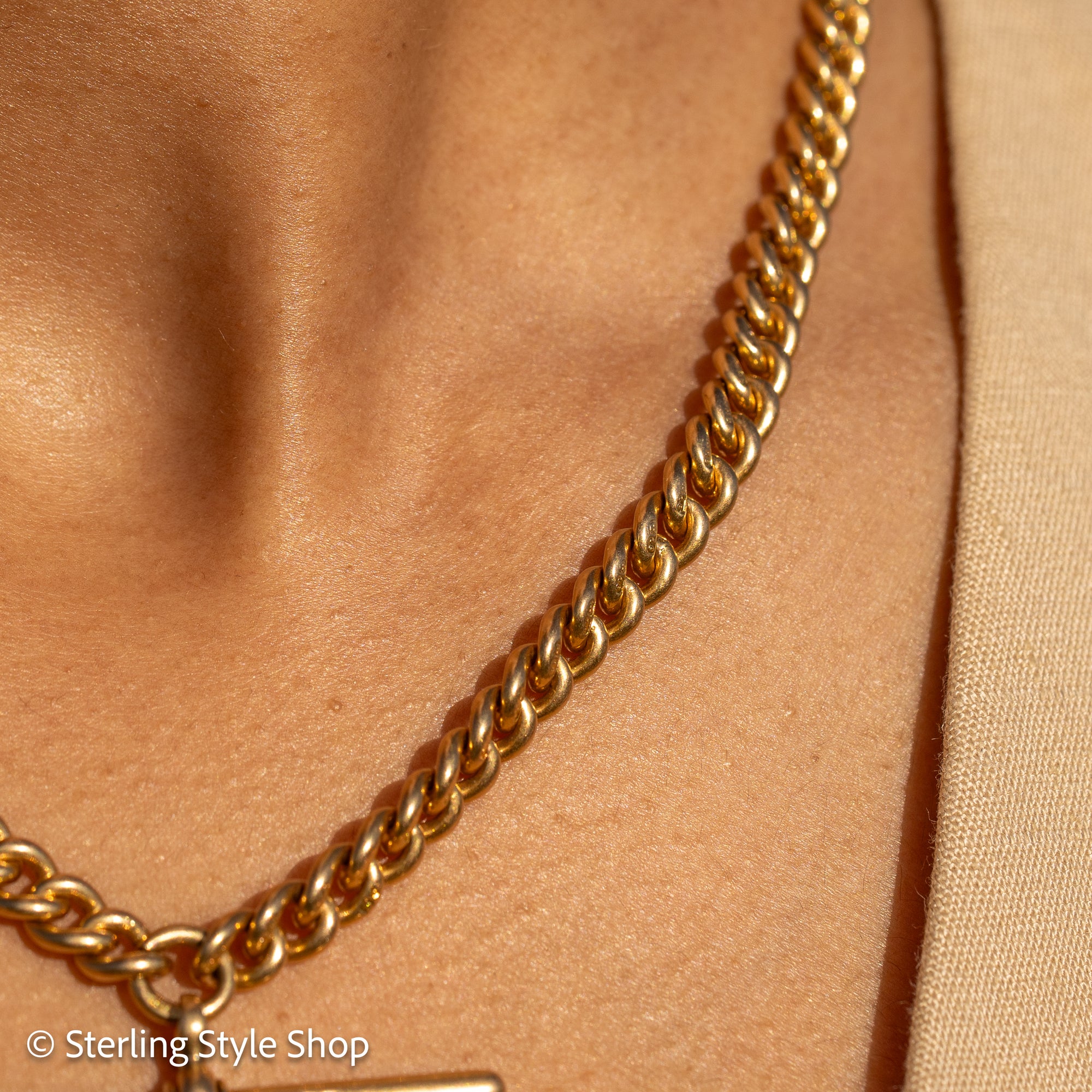 Antique 1925 18kt Gold Curb Link Watch Chain Necklace | Chester Hallmarked T-Bar &amp; Dog Clips | Heavy Solid Gold Chain