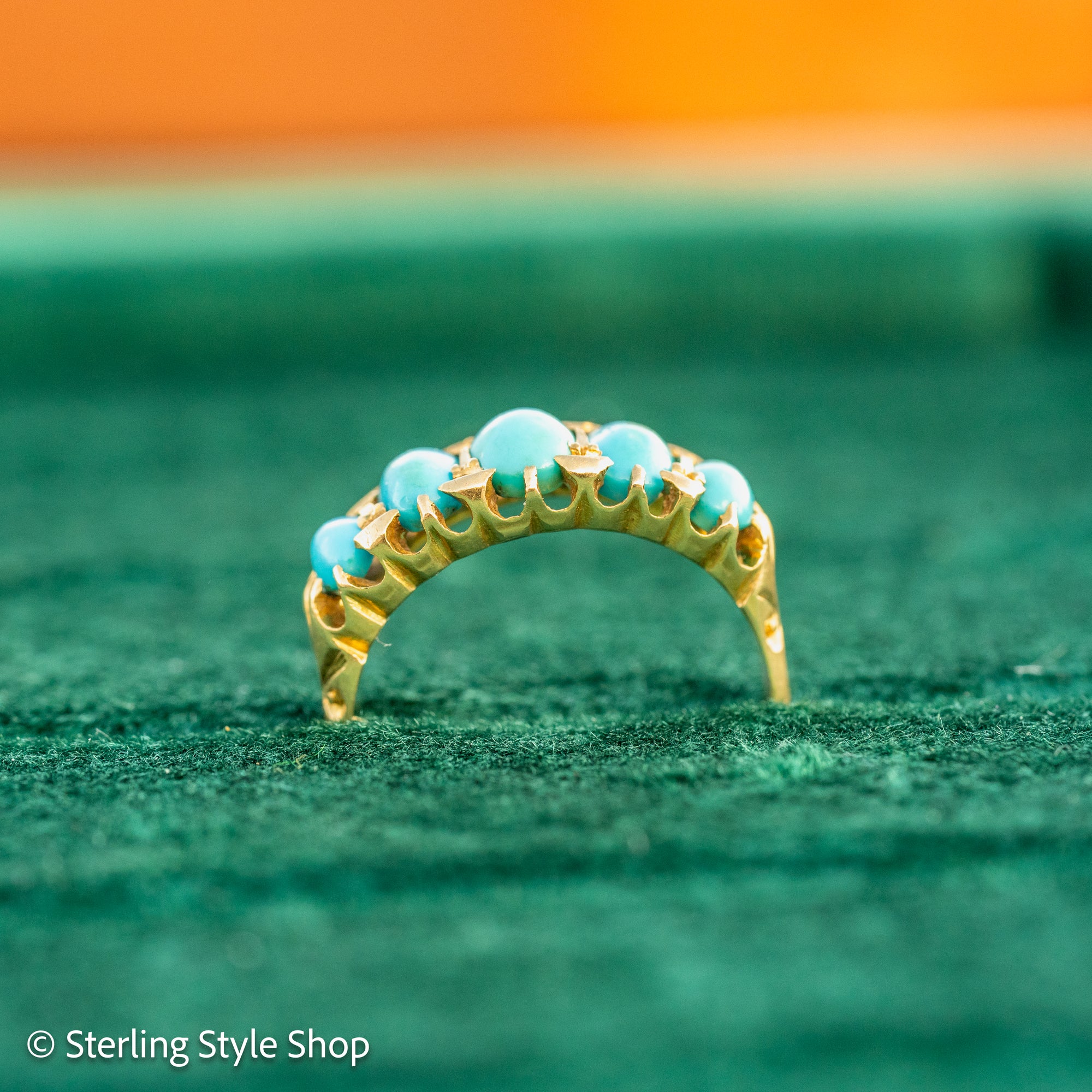Antique 1913 18ct Gold Turquoise 5 Stone Ring | Edwardian Birmingham Hallmarked | H.W.L Maker