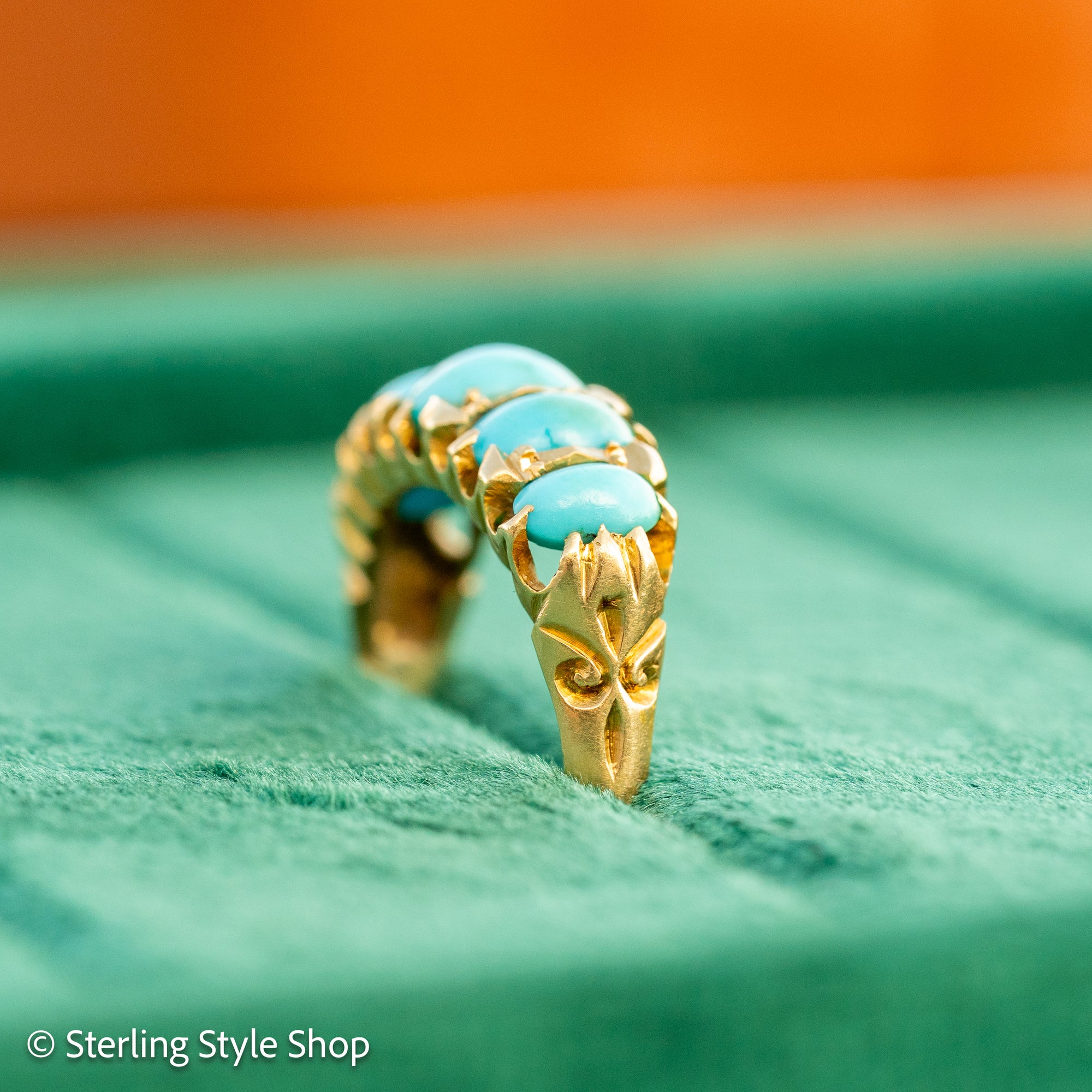 Antique 1913 18ct Gold Turquoise 5 Stone Ring | Edwardian Birmingham Hallmarked | H.W.L Maker