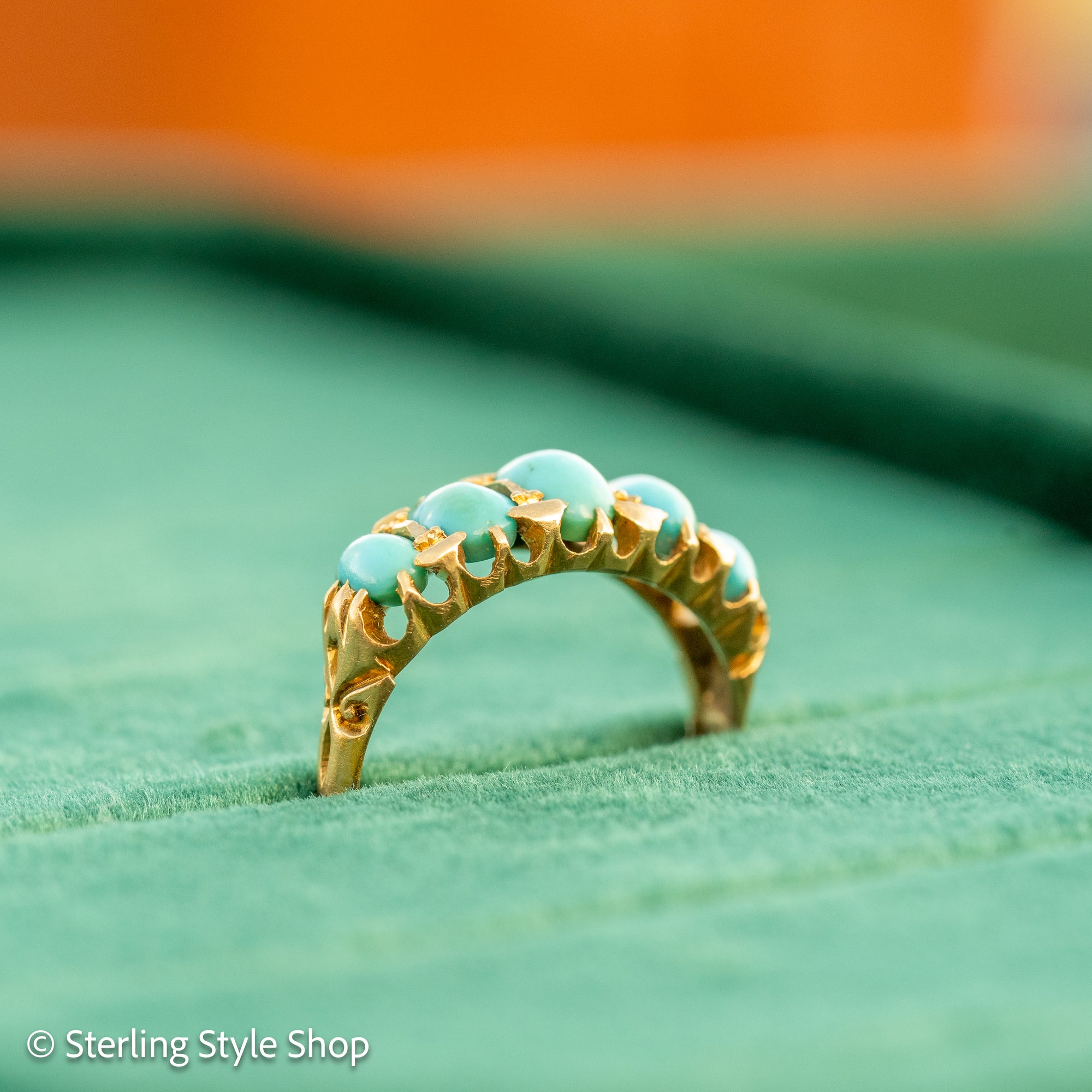 Antique 1913 18ct Gold Turquoise 5 Stone Ring | Edwardian Birmingham Hallmarked | H.W.L Maker