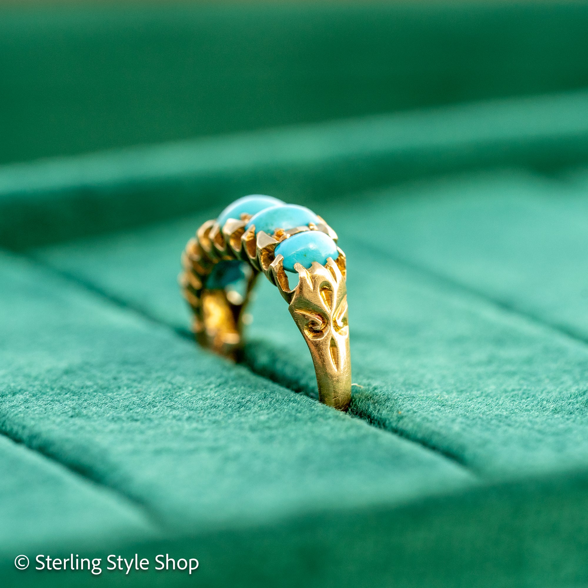 Antique 1913 18ct Gold Turquoise 5 Stone Ring | Edwardian Birmingham Hallmarked | H.W.L Maker
