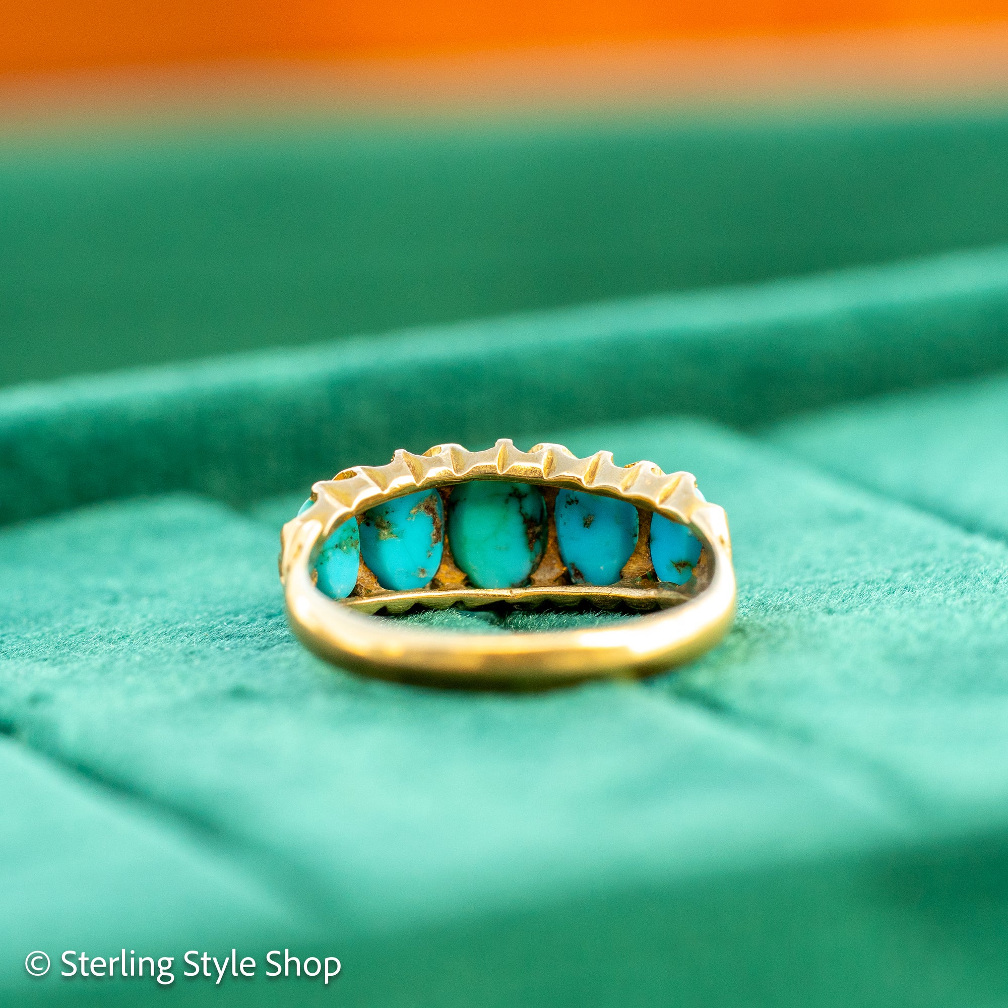 Antique 1913 18ct Gold Turquoise 5 Stone Ring | Edwardian Birmingham Hallmarked | H.W.L Maker