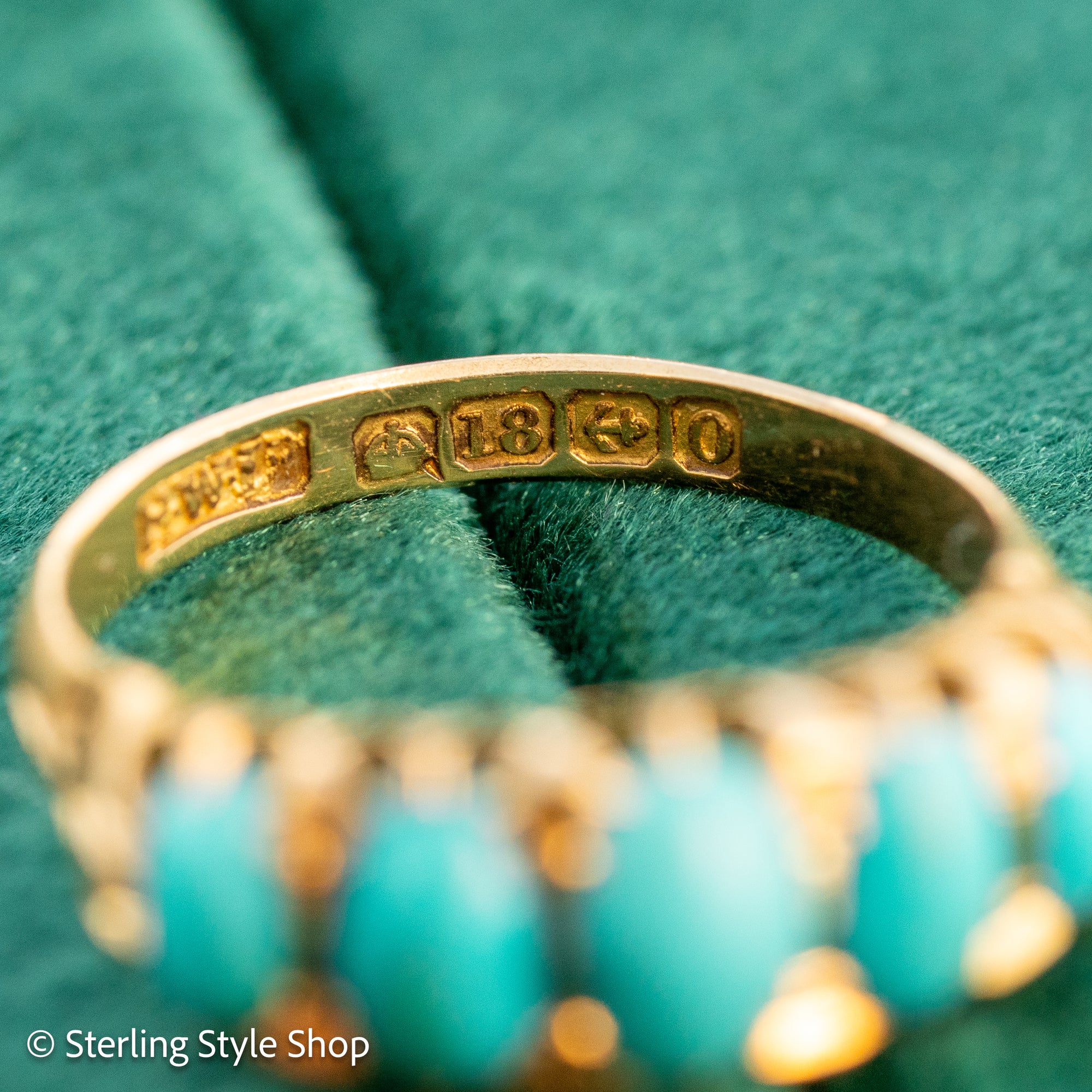 Antique 1913 18ct Gold Turquoise 5 Stone Ring | Edwardian Birmingham Hallmarked | H.W.L Maker