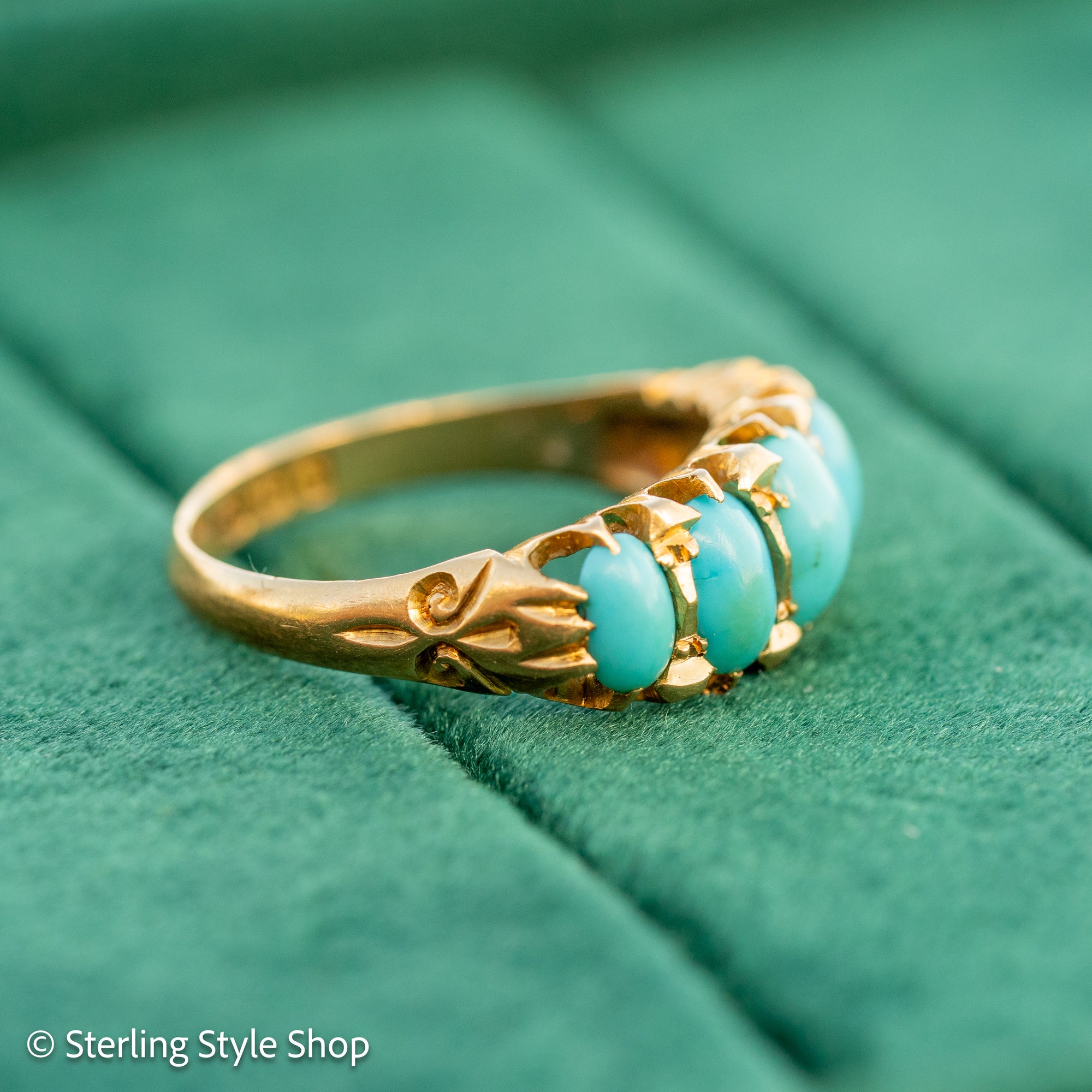 Antique 1913 18ct Gold Turquoise 5 Stone Ring | Edwardian Birmingham Hallmarked | H.W.L Maker