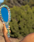 Federico Jimenez Handcrafted Sterling Silver Mirror with 38 Lone Mountain Turquoise Stones From Larry Cooley’s Legendary Collection