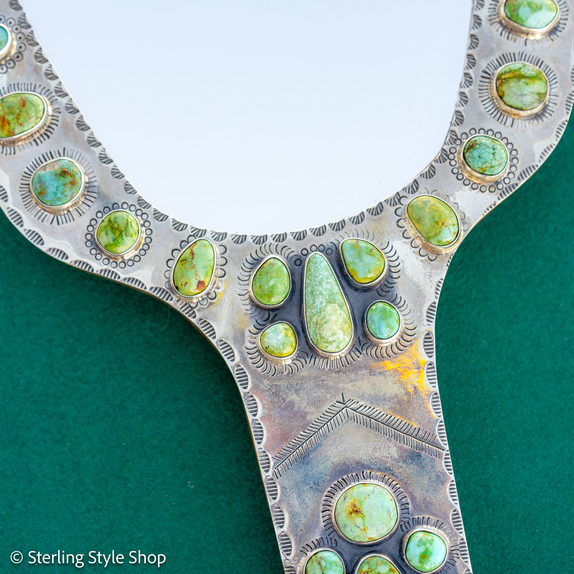 Federico Jimenez Handcrafted Sterling Silver Mirror with 38 Lone Mountain Turquoise Stones From Larry Cooley’s Legendary Collection