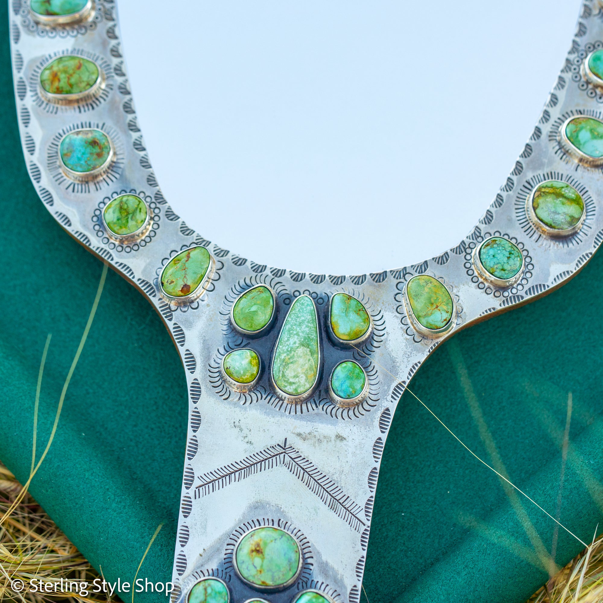 Federico Jimenez Handcrafted Sterling Silver Mirror with 38 Lone Mountain Turquoise Stones From Larry Cooley’s Legendary Collection