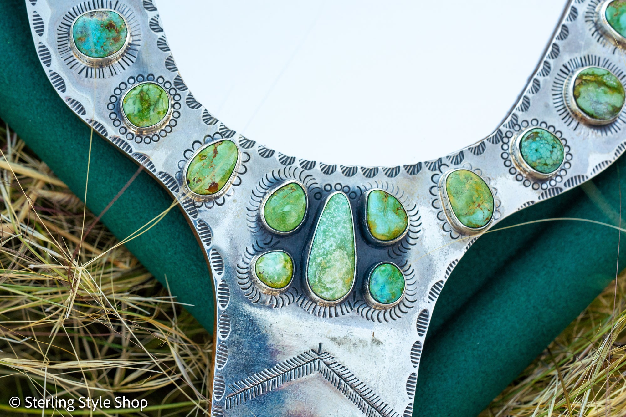 Federico Jimenez Handcrafted Sterling Silver Mirror with 38 Lone Mountain Turquoise Stones From Larry Cooley’s Legendary Collection