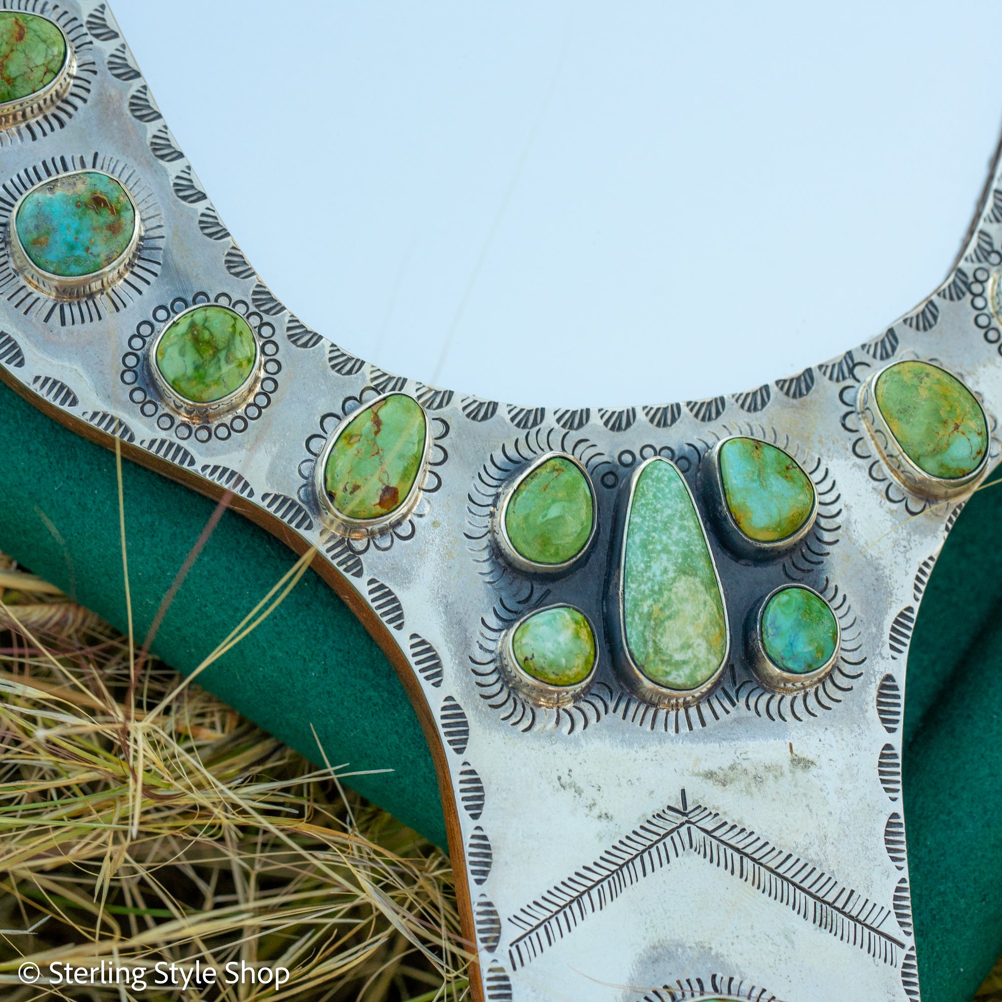Federico Jimenez Handcrafted Sterling Silver Mirror with 38 Lone Mountain Turquoise Stones From Larry Cooley’s Legendary Collection