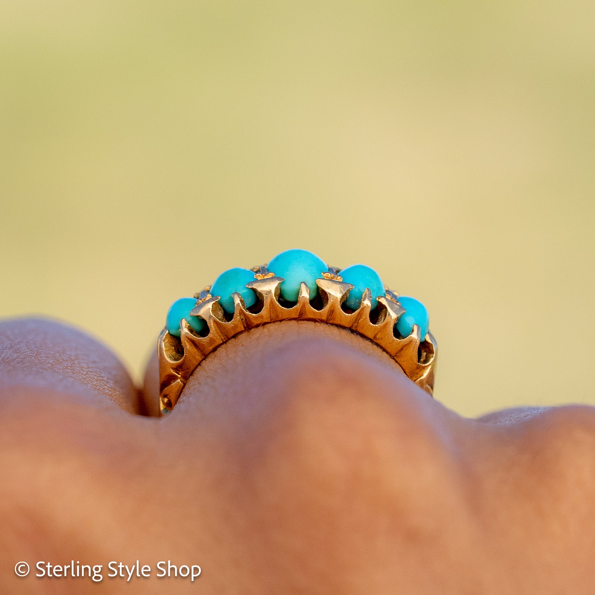 Antique 1913 18ct Gold Turquoise 5 Stone Ring | Edwardian Birmingham Hallmarked | H.W.L Maker