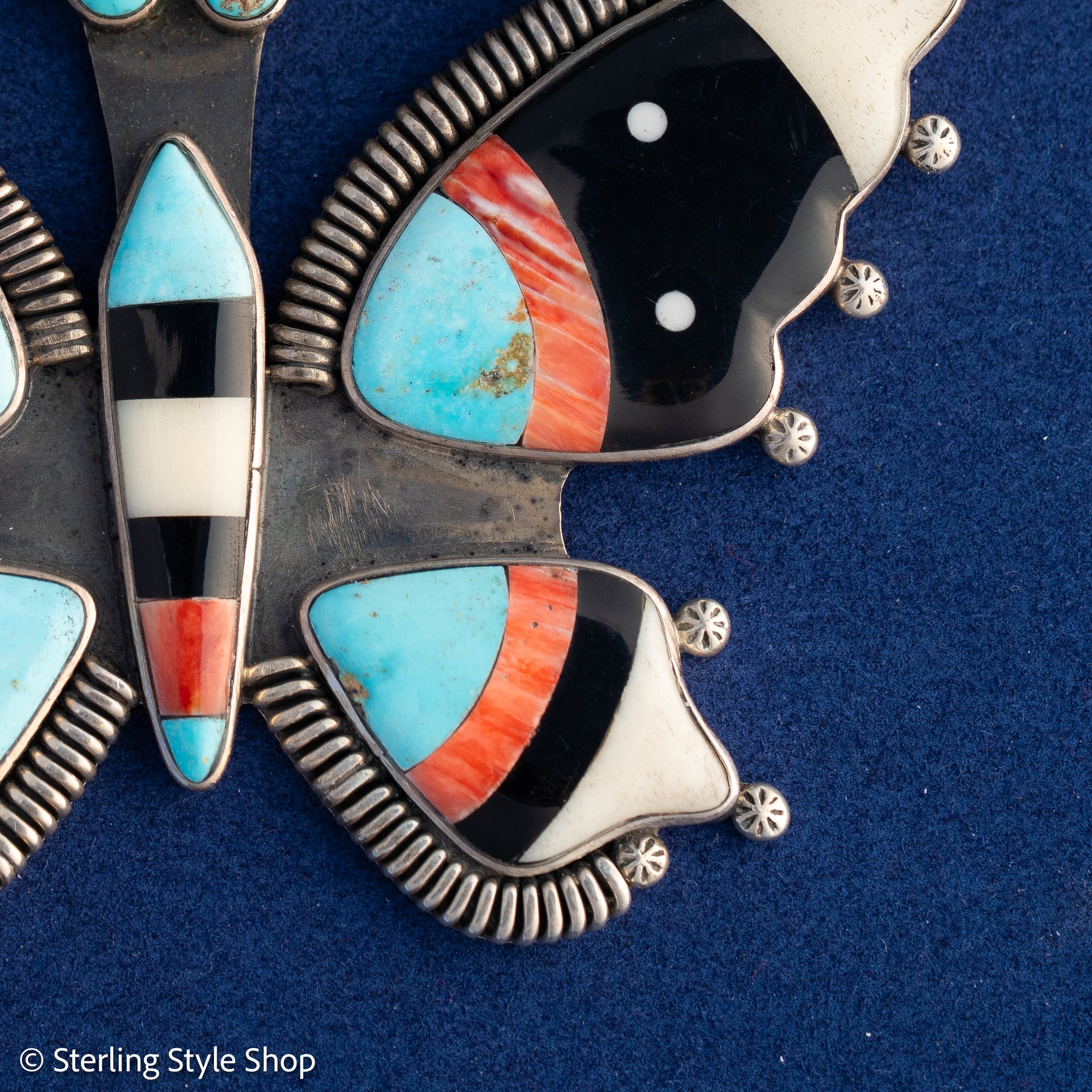 Massive Vintage Federico Jimenez Butterfly Pendant | Inlay Pendant with Turquoise, Jet, Spiny Oyster &amp; Bone