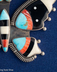 Massive Vintage Federico Jimenez Butterfly Pendant | Inlay Pendant with Turquoise, Jet, Spiny Oyster & Bone