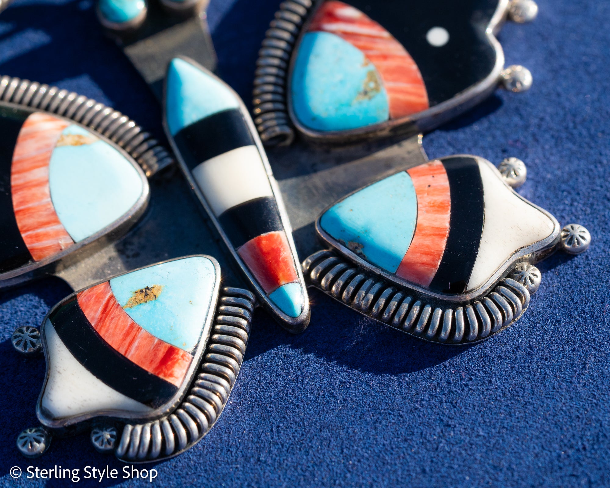 Massive Vintage Federico Jimenez Butterfly Pendant | Inlay Pendant with Turquoise, Jet, Spiny Oyster &amp; Bone