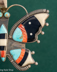 Massive Vintage Federico Jimenez Butterfly Pendant | Inlay Pendant with Turquoise, Jet, Spiny Oyster & Bone