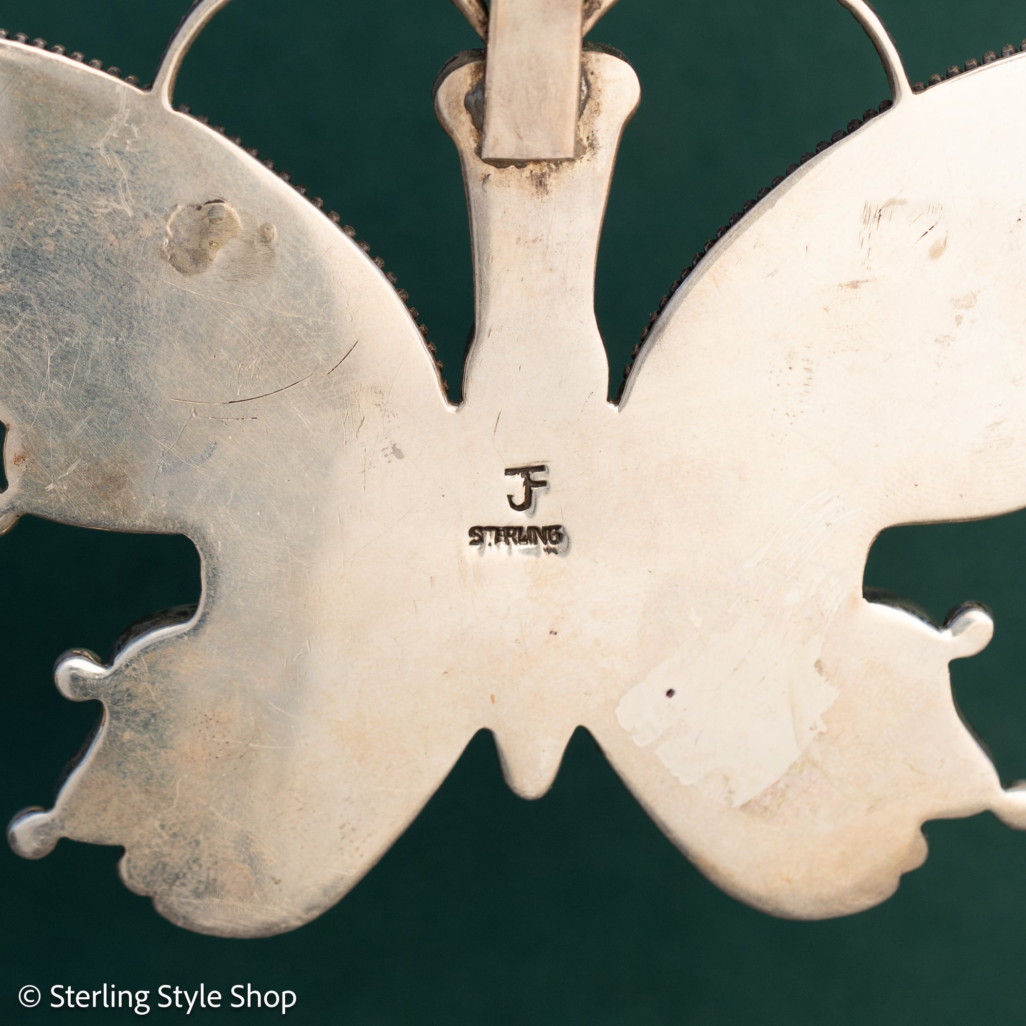 Massive Vintage Federico Jimenez Butterfly Pendant | Inlay Pendant with Turquoise, Jet, Spiny Oyster &amp; Bone