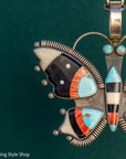 Massive Vintage Federico Jimenez Butterfly Pendant | Inlay Pendant with Turquoise, Jet, Spiny Oyster & Bone