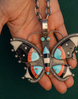 Massive Vintage Federico Jimenez Butterfly Pendant | Inlay Pendant with Turquoise, Jet, Spiny Oyster & Bone