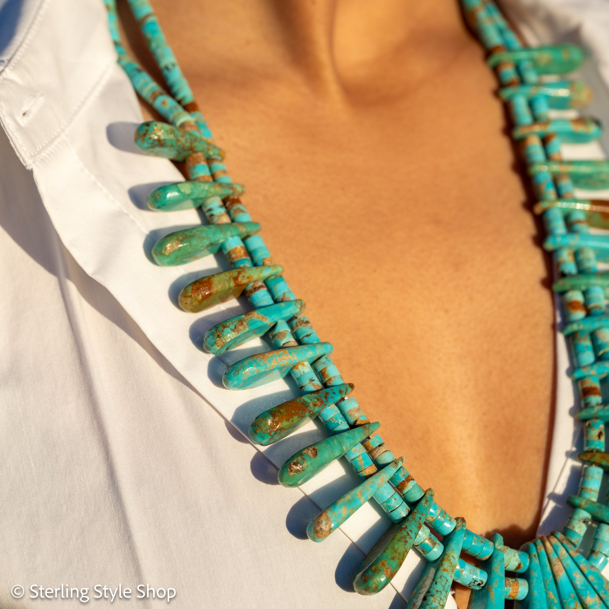 Museum-Quality Vintage Sleeping Beauty Turquoise Spike Necklace from Federico Jimenez Personal Vintage Collection, 26 inches/168 grams