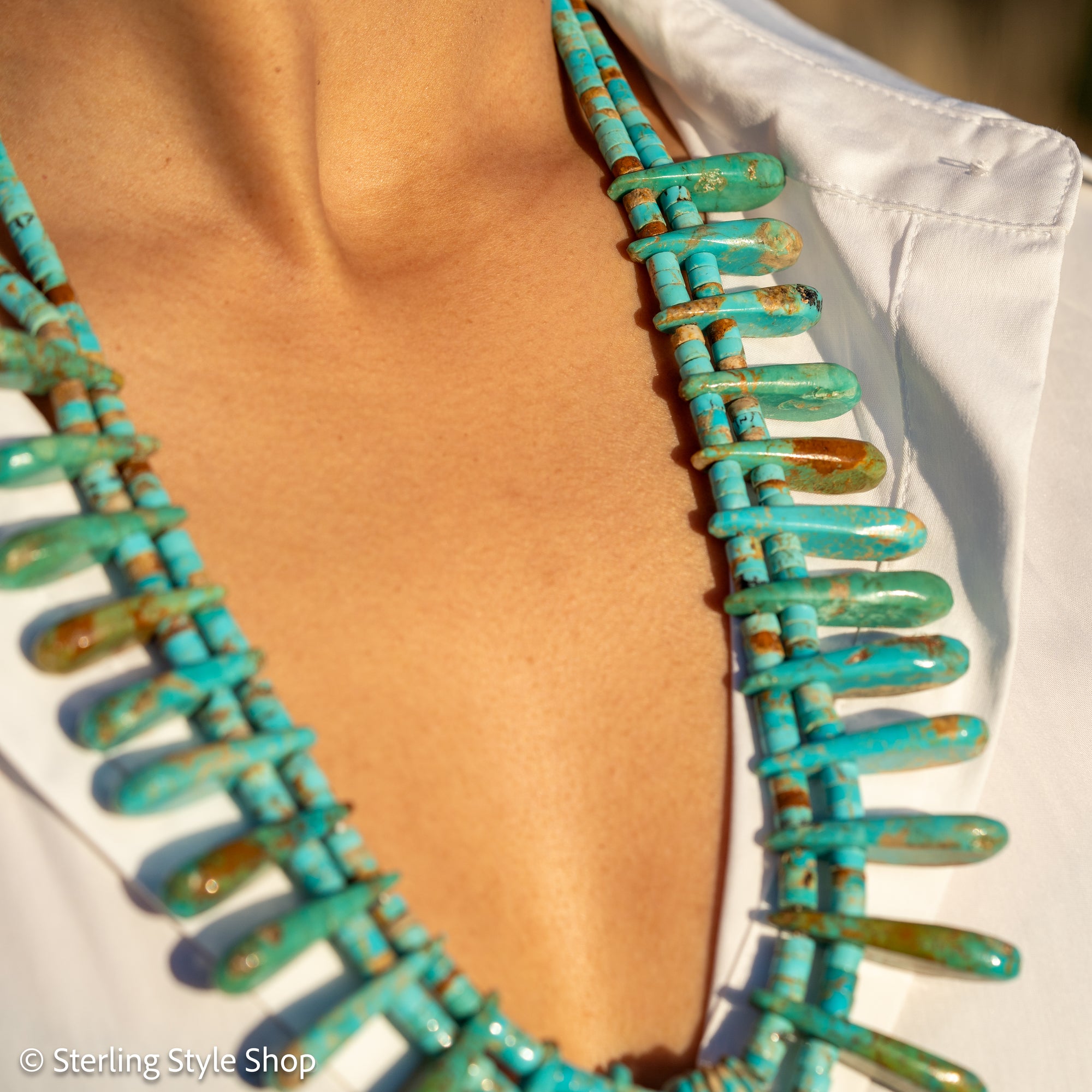 Museum-Quality Vintage Sleeping Beauty Turquoise Spike Necklace from Federico Jimenez Personal Vintage Collection, 26 inches/168 grams