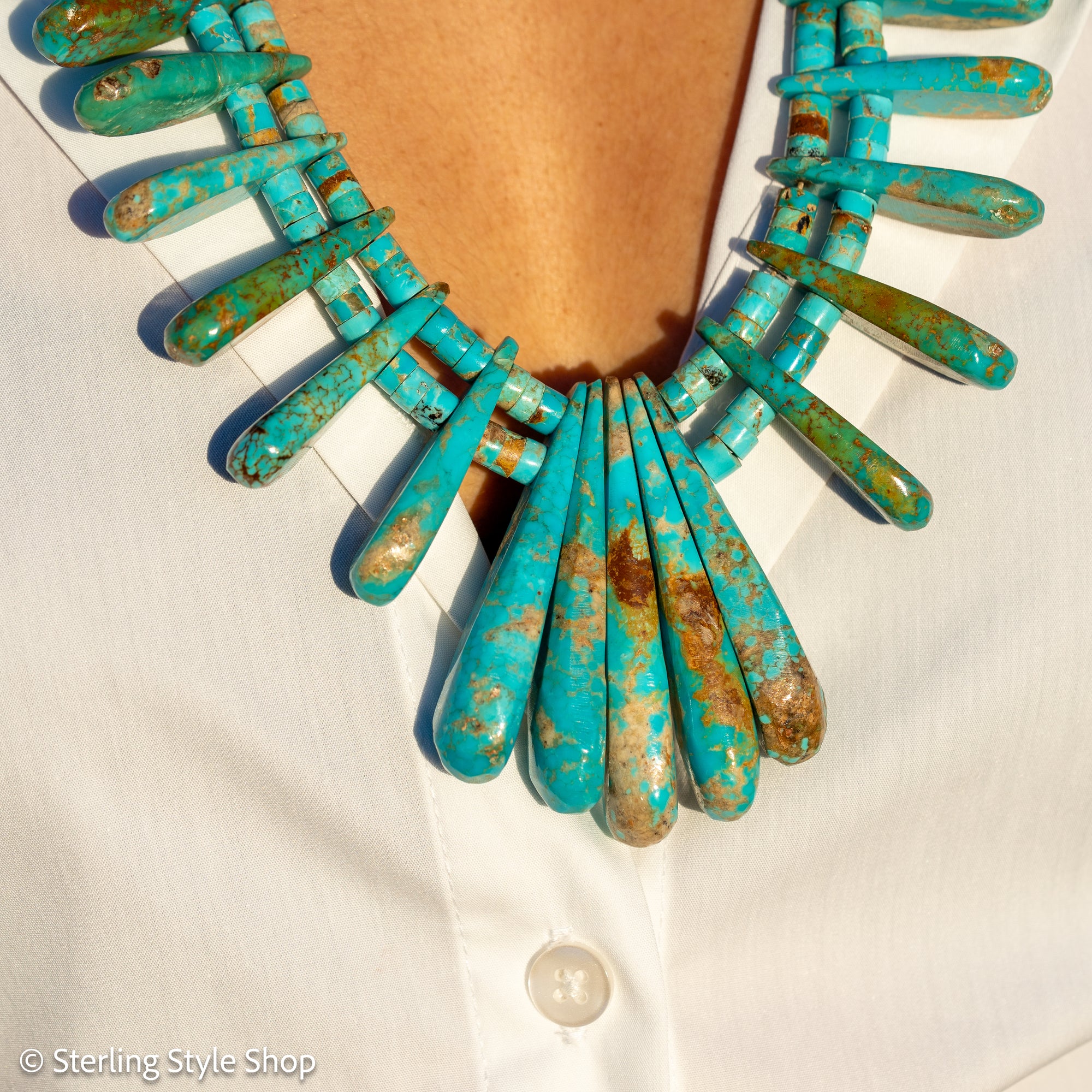 Museum-Quality Vintage Sleeping Beauty Turquoise Spike Necklace from Federico Jimenez Personal Vintage Collection, 26 inches/168 grams