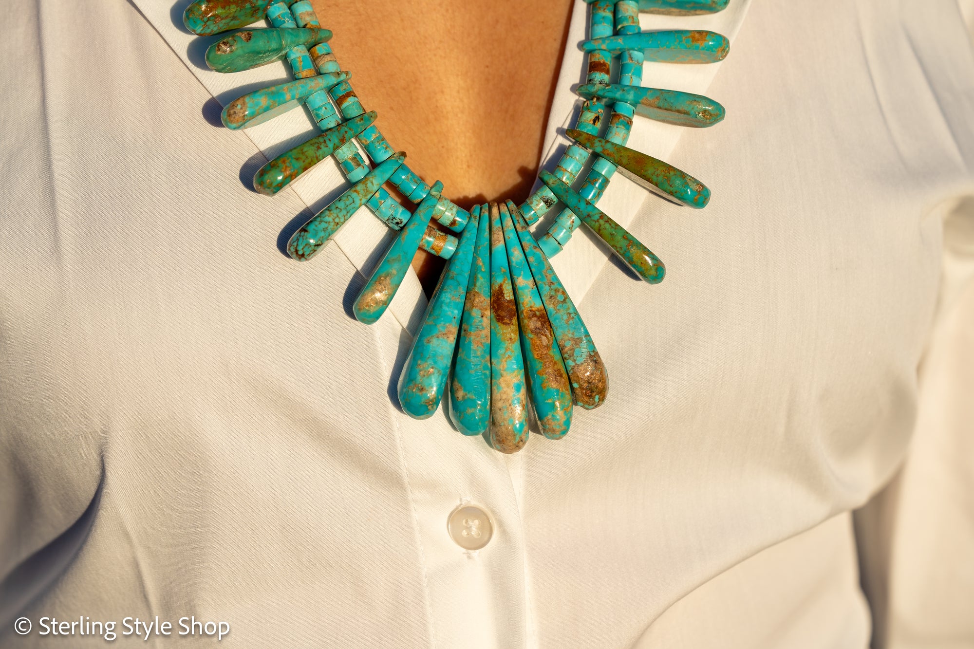 Museum-Quality Vintage Sleeping Beauty Turquoise Spike Necklace from Federico Jimenez Personal Vintage Collection, 26 inches/168 grams