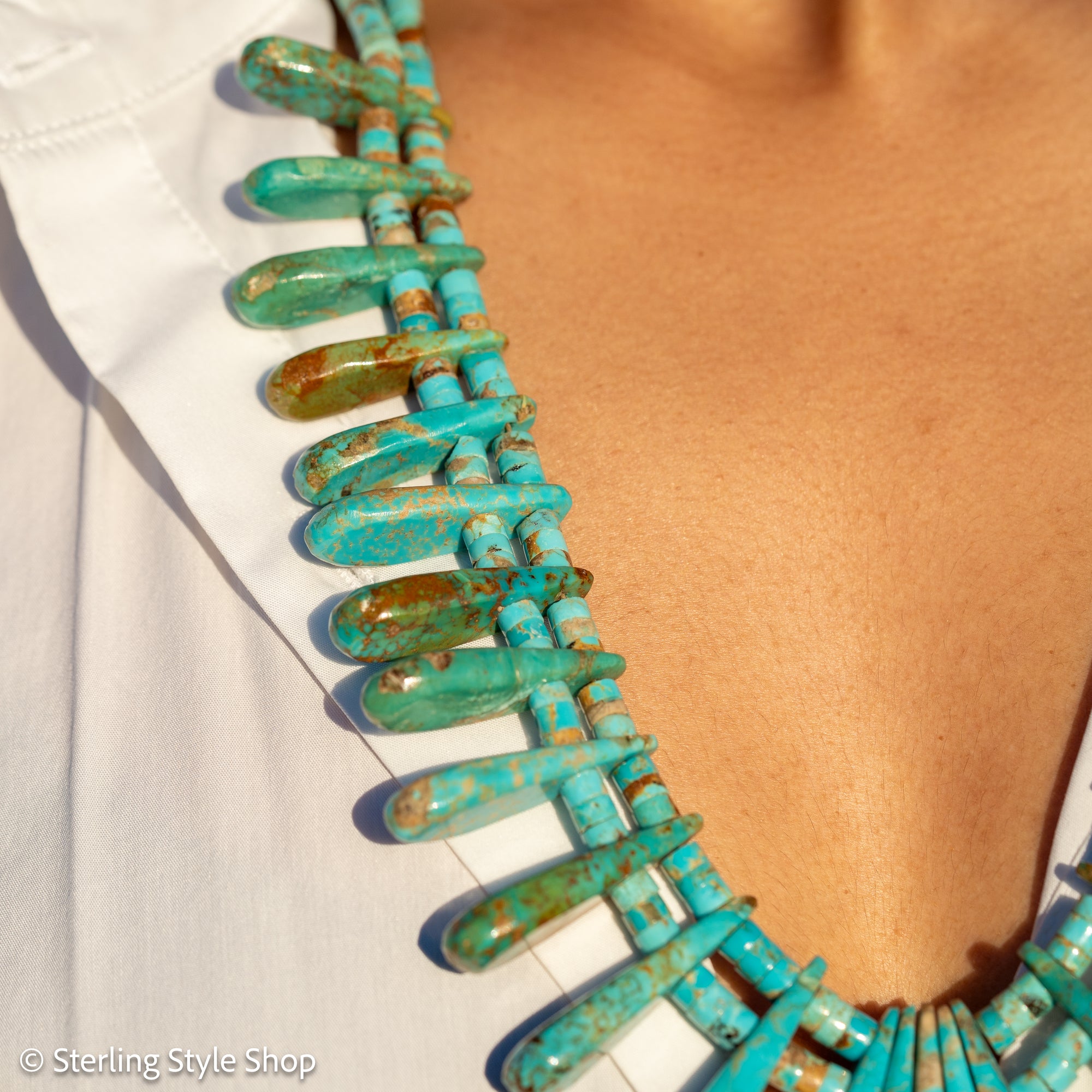 Museum-Quality Vintage Sleeping Beauty Turquoise Spike Necklace from Federico Jimenez Personal Vintage Collection, 26 inches/168 grams